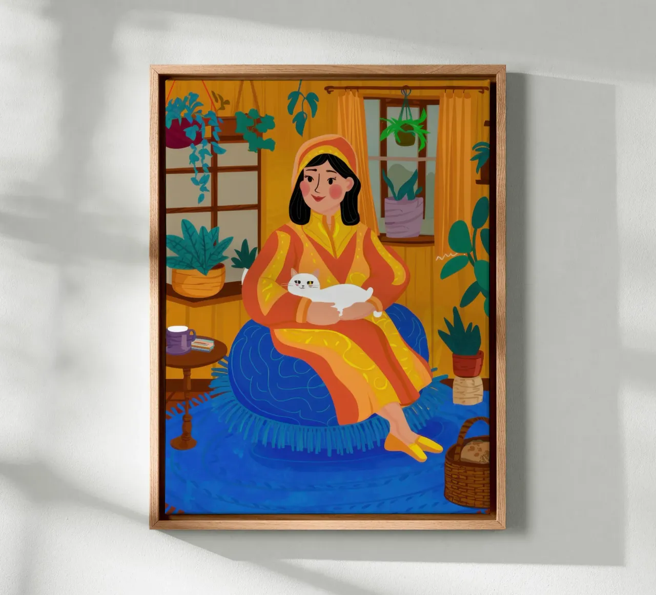 Chromatic Cat Cuddle canvas with Floater frame by Bara Suara
