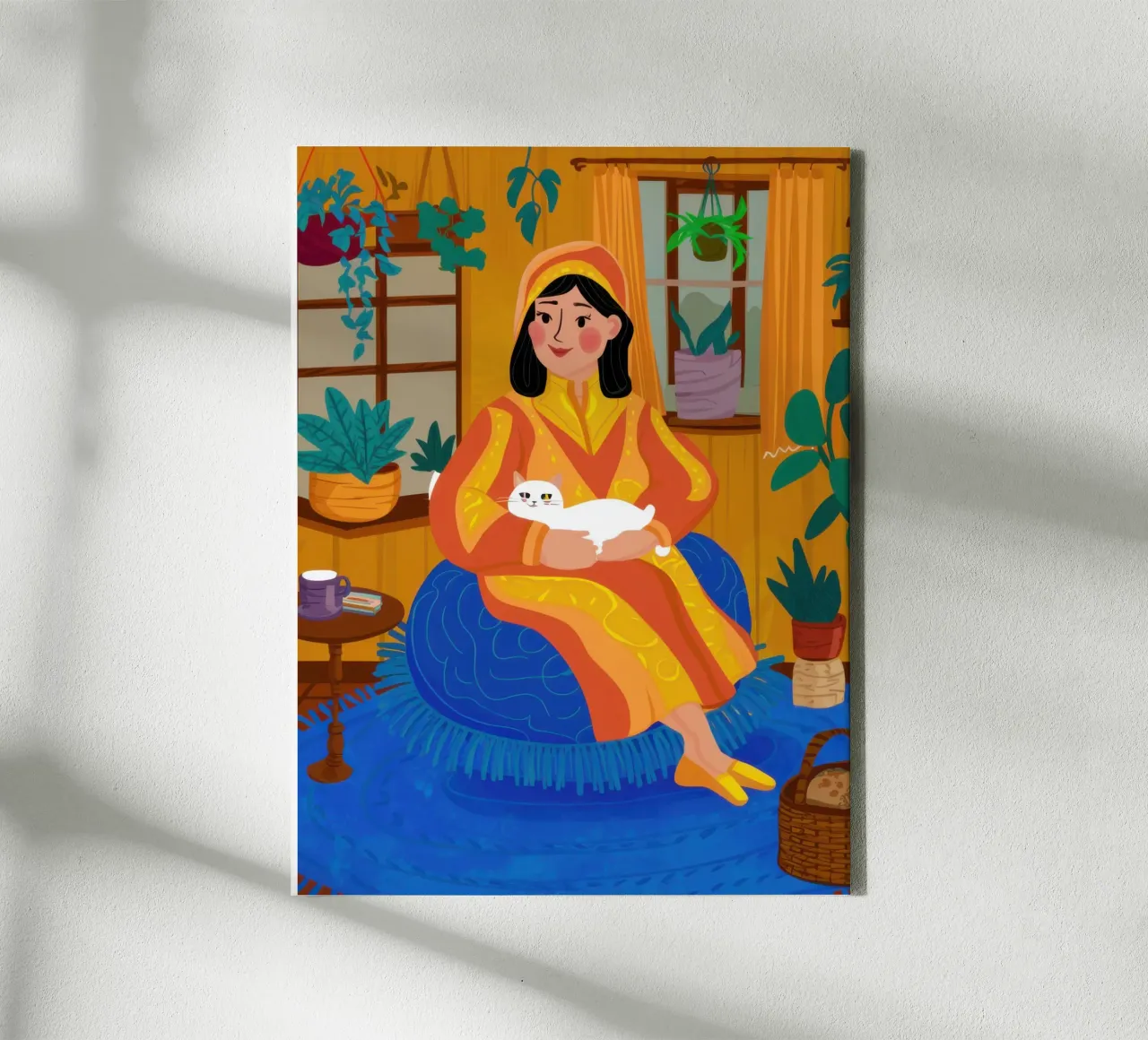 Chromatic Cat Cuddle canvas with Floater frame by Bara Suara