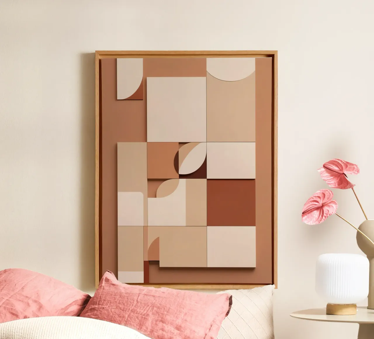 Composizione astratta di quadrati e forme circolari tela con Cornice a cassetta da DesignDoodle