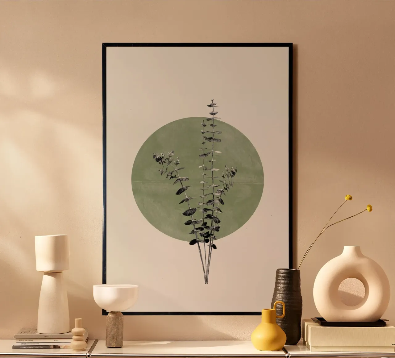 Eucalipto e Luna Verde poster con telaio in legno da The Miuus Studio