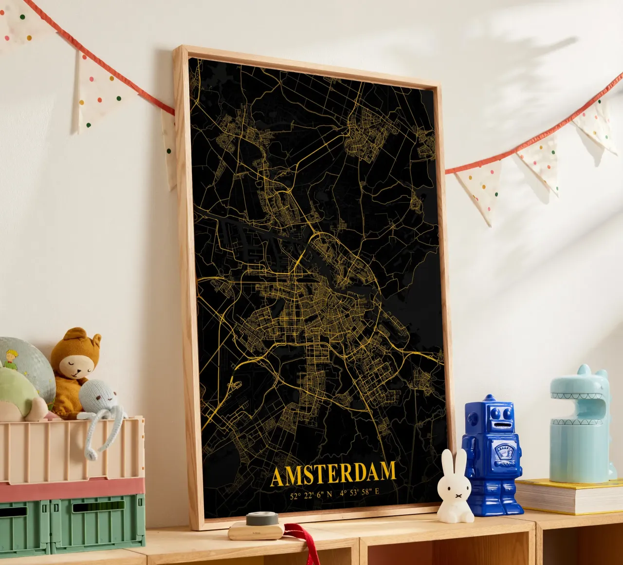 Amsterdam architecture art - poster and canvas picture canvas with Floater frame by CityMapPoster