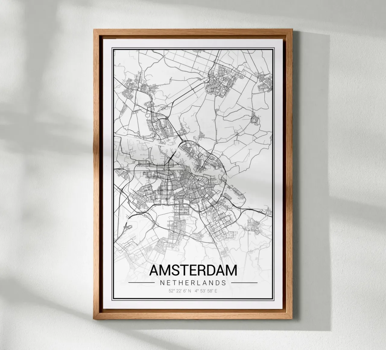 Abstract Amsterdam map - poster for your home canvas with Floater frame by CityMapPoster