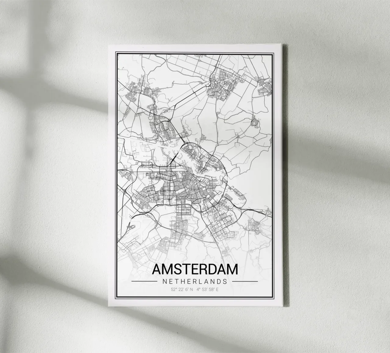 Abstract Amsterdam map - poster for your home canvas with Floater frame by CityMapPoster