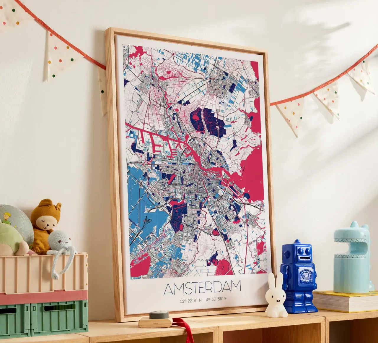 Amsterdam kunst poster - stadsplattegrond in modern ontwerp canvas met Baklijst van CityMapPoster