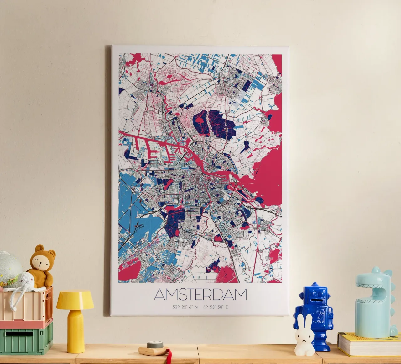 Amsterdam kunst poster - stadsplattegrond in modern ontwerp canvas met Baklijst van CityMapPoster