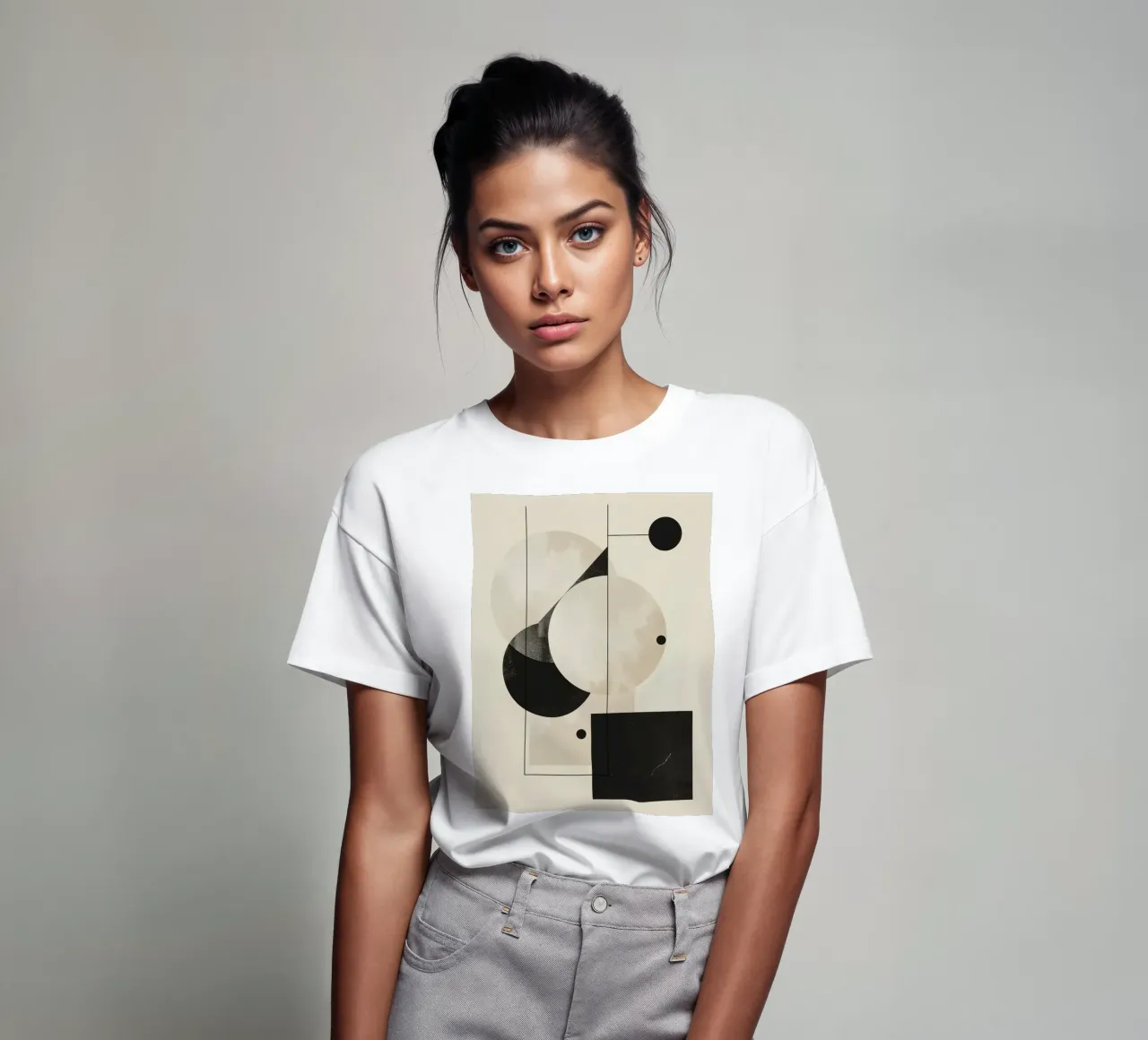 Abstract Geometric Arrangement with Circles Squares Lines t-shirt by DesignDoodle