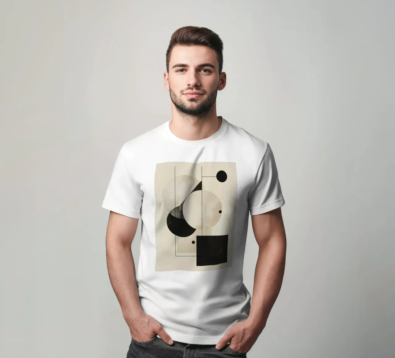 Abstract Geometric Arrangement with Circles Squares Lines t-shirt by DesignDoodle