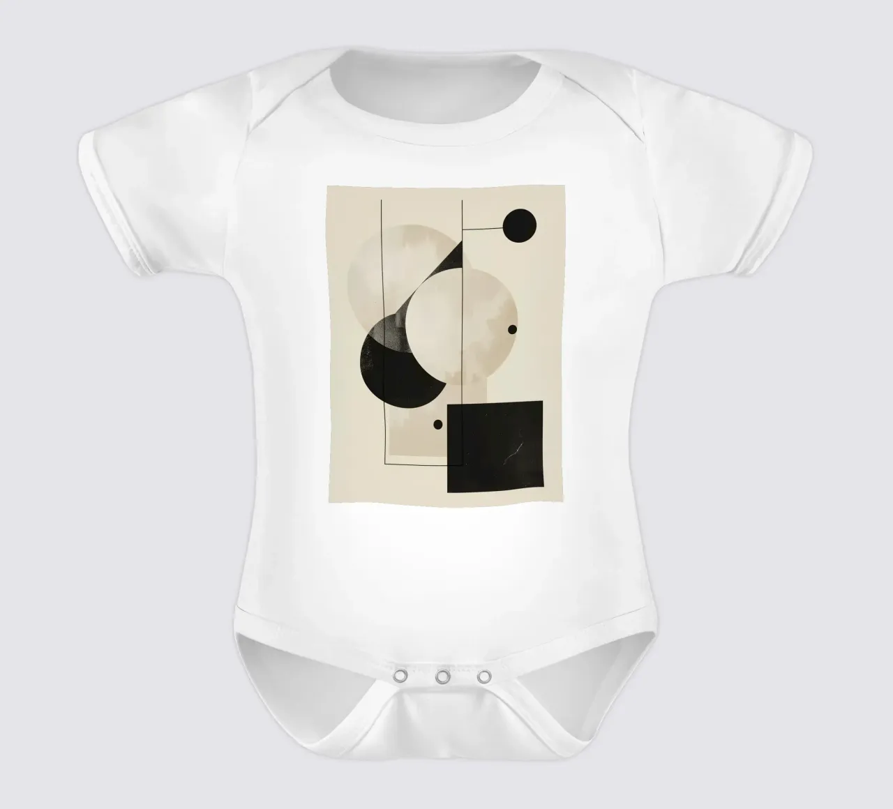 Abstract Geometric Arrangement with Circles Squares Lines short-sleeve baby romper by DesignDoodle