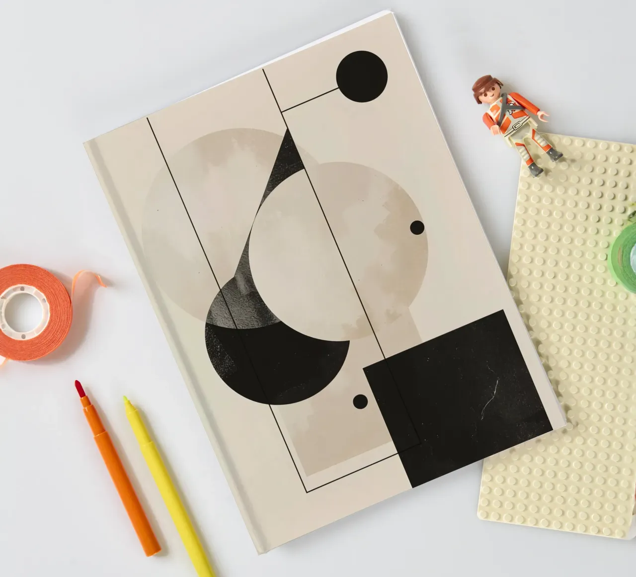 Abstract Geometric Arrangement with Circles Squares Lines notebook by DesignDoodle