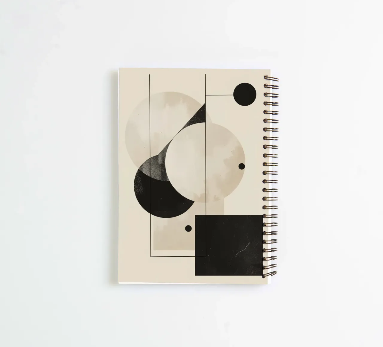 Abstract Geometric Arrangement with Circles Squares Lines spiral notebook by DesignDoodle