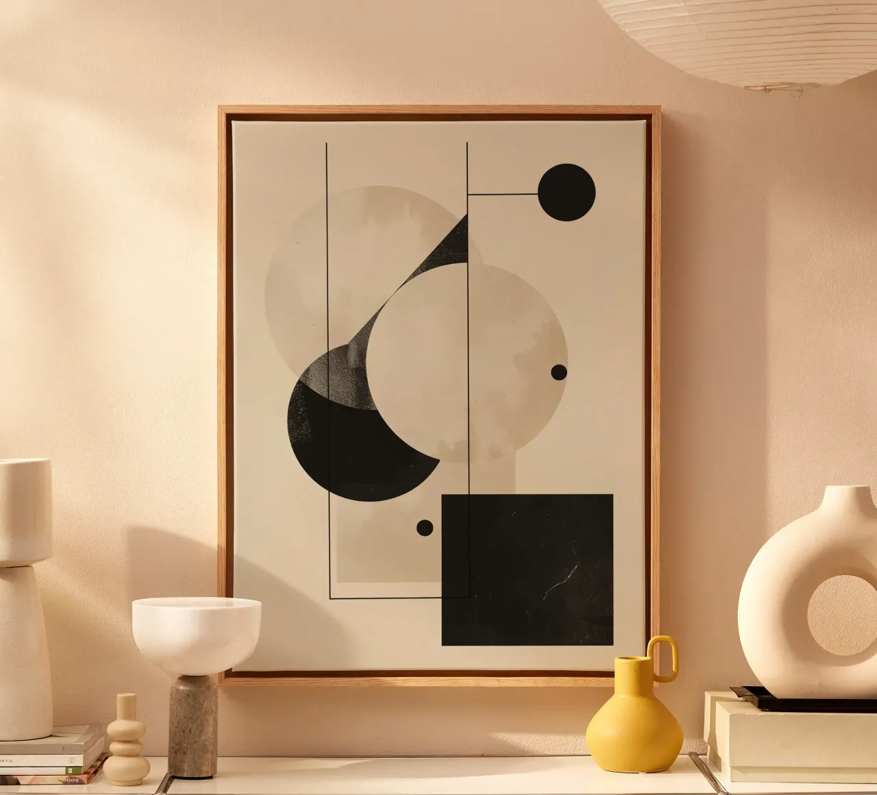 Abstract Geometrisch arrangement met cirkels vierkanten lijnen canvas met Baklijst van DesignDoodle