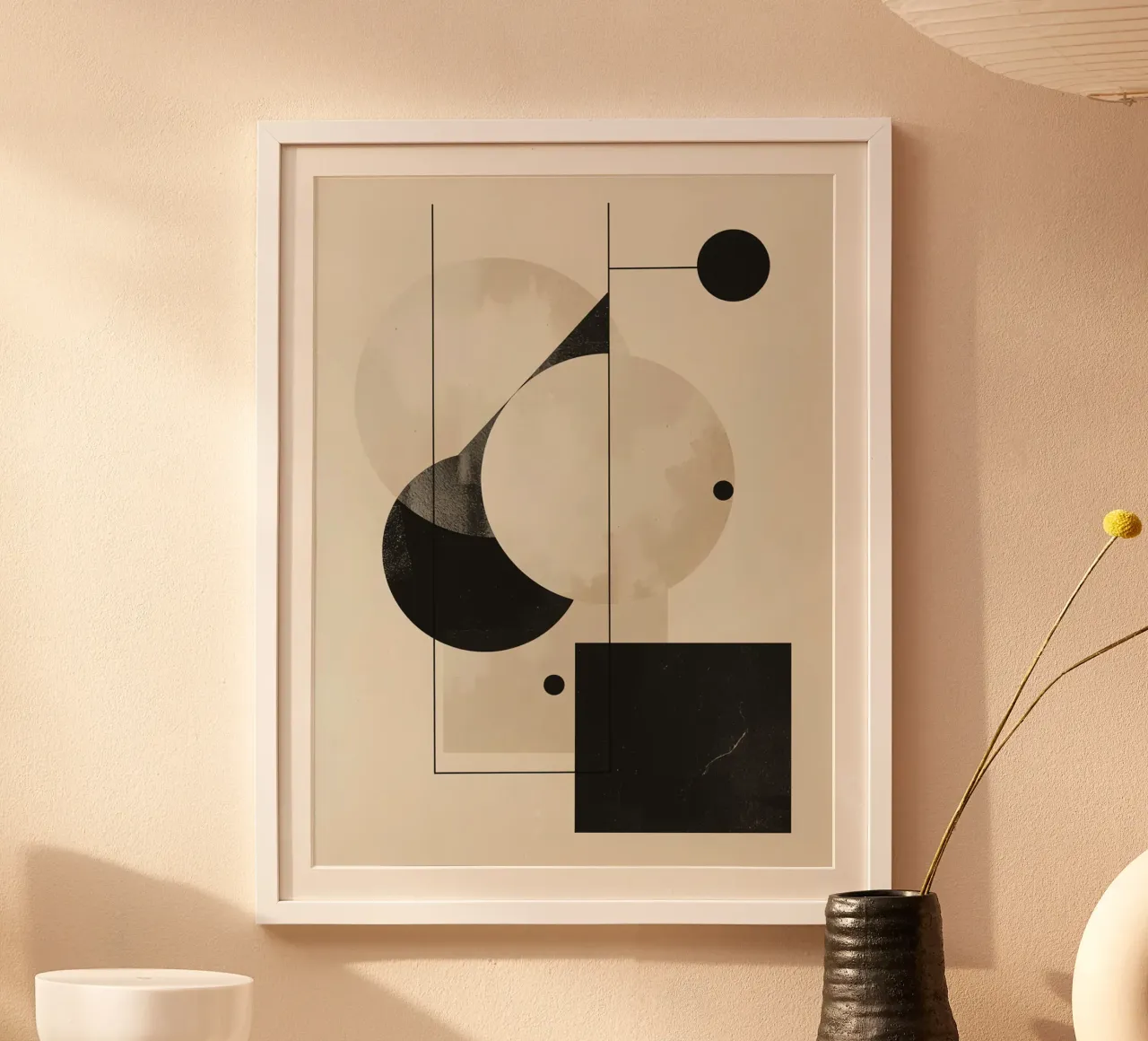 Abstract Geometric Arrangement with Circles Squares Lines poster with plastic frame by DesignDoodle