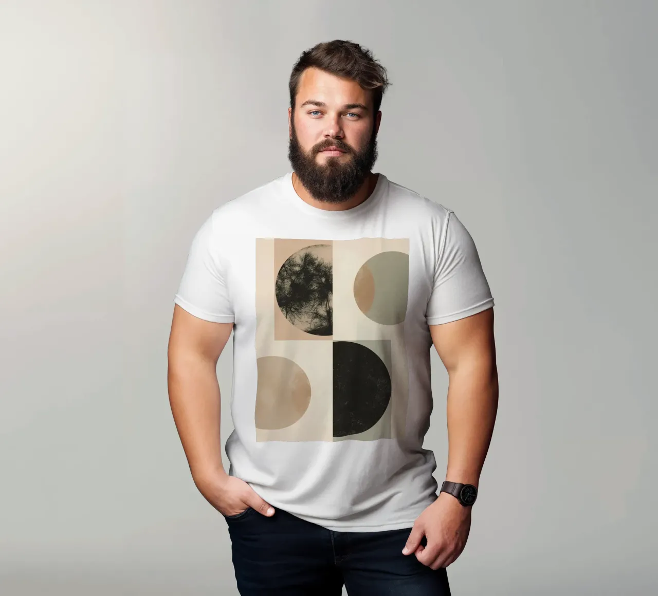 Abstract Geometric Design with Circles Squares and Tree t-shirt by DesignDoodle