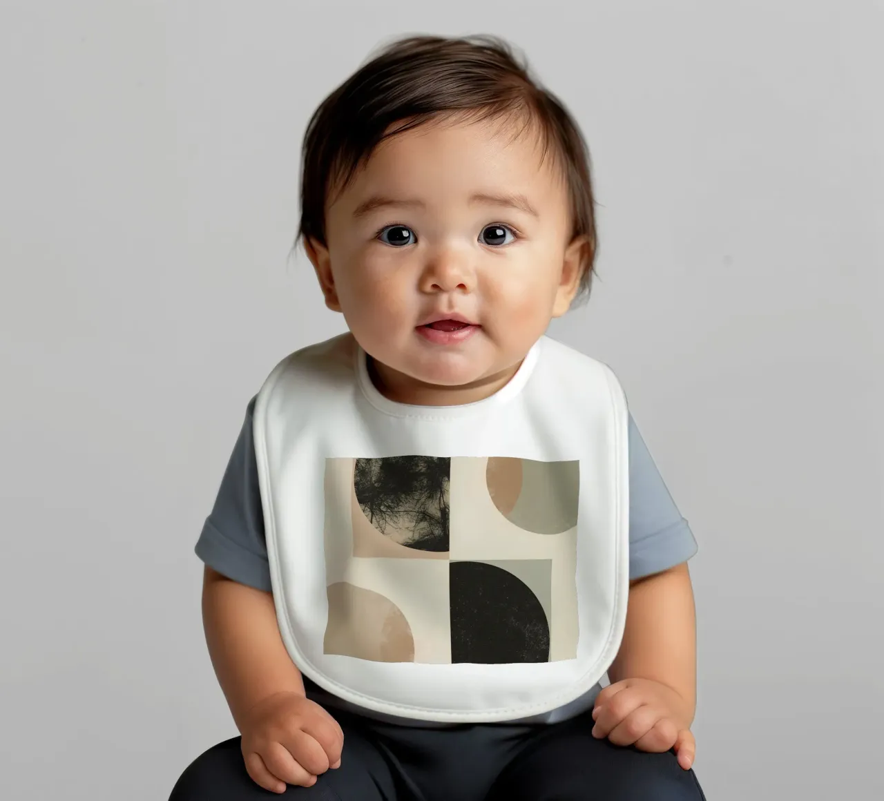 Abstract Geometric Design with Circles Squares and Tree baby bib by DesignDoodle