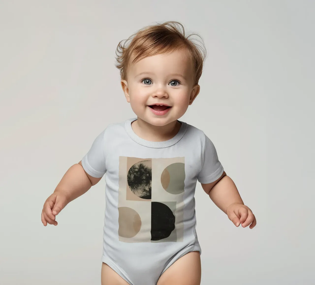 Abstract Geometric Design with Circles Squares and Tree short-sleeve baby romper by DesignDoodle