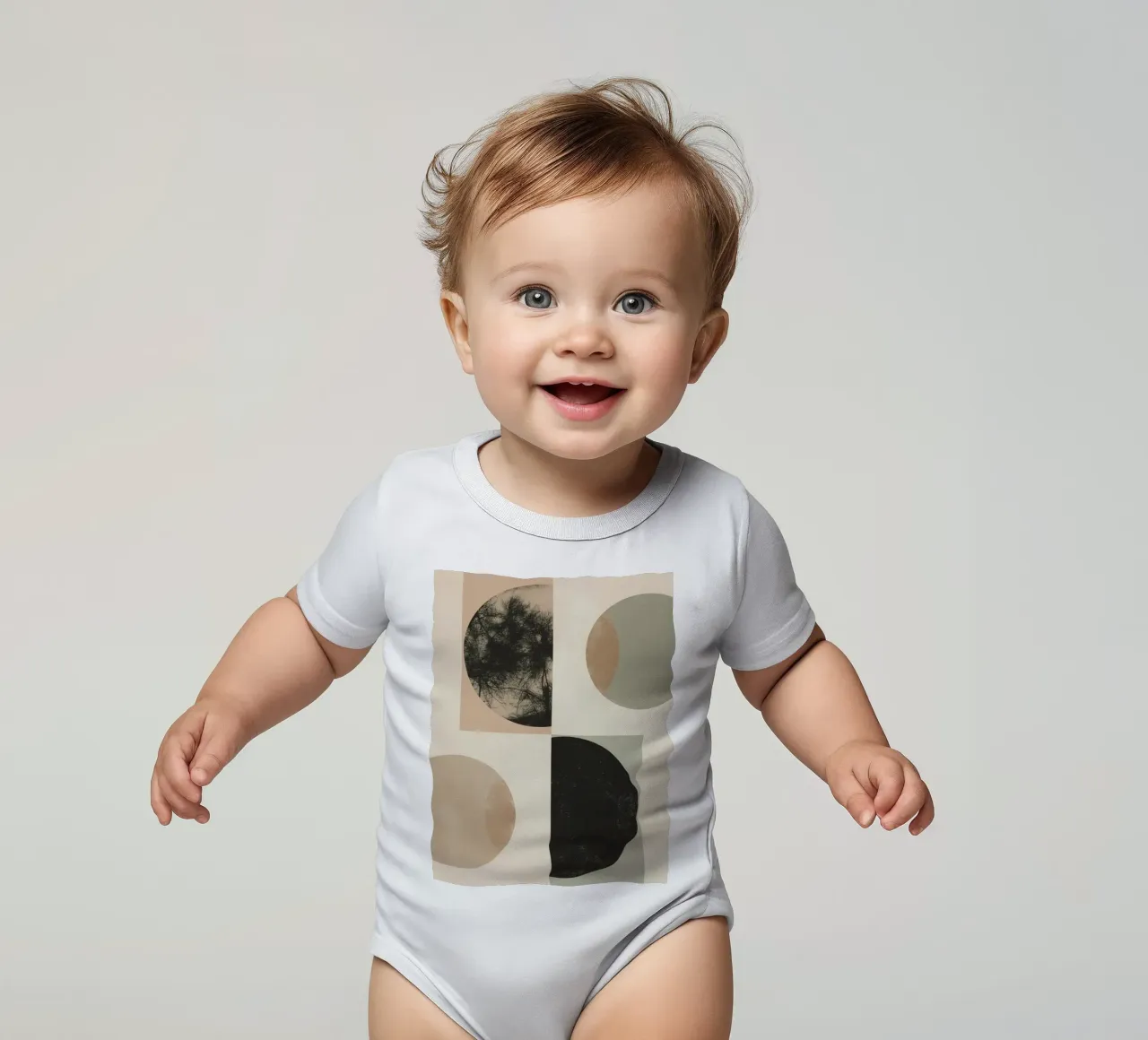 Abstract Geometric Design with Circles Squares and Tree short-sleeve baby romper by DesignDoodle