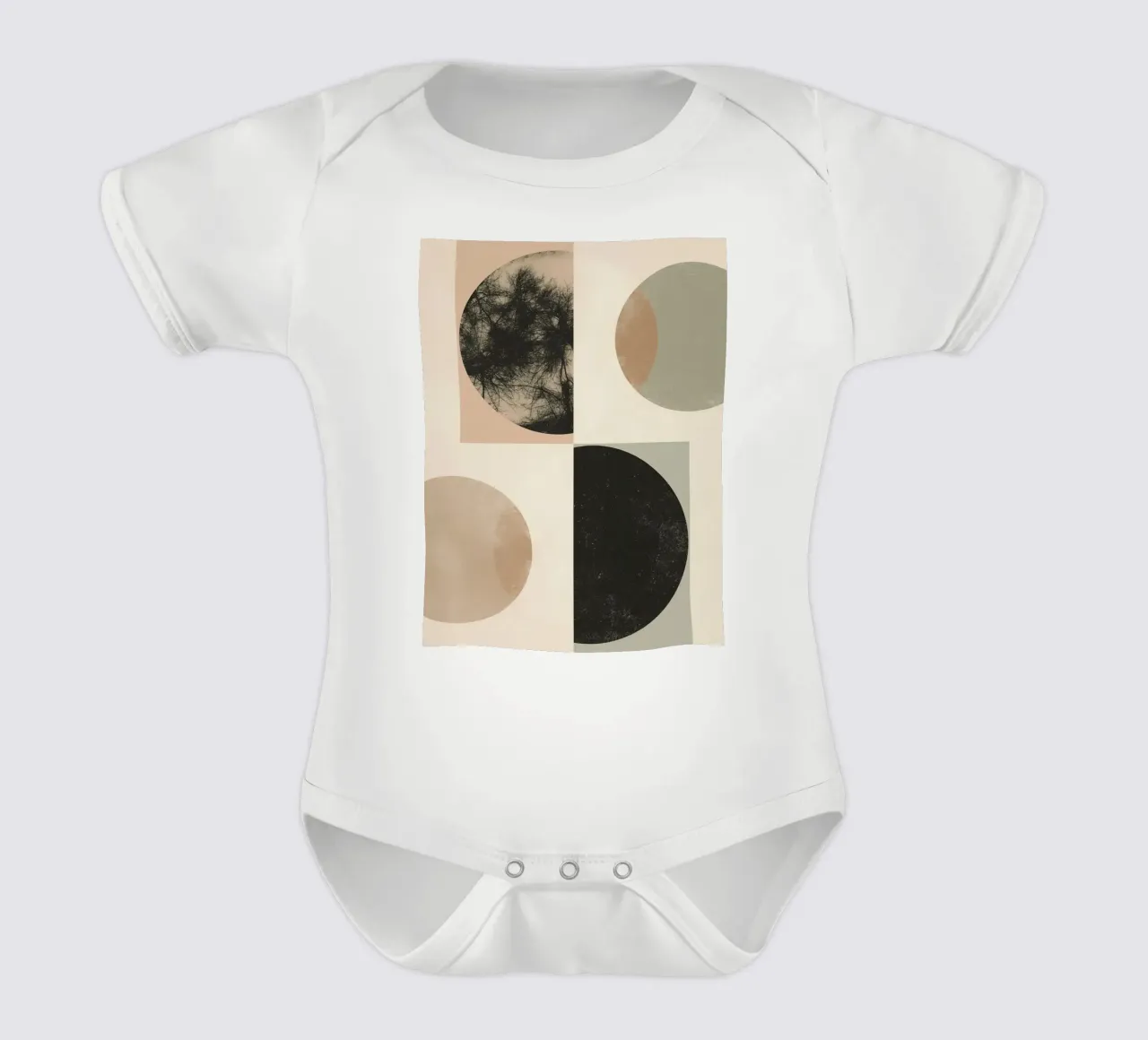 Abstract Geometric Design with Circles Squares and Tree short-sleeve baby romper by DesignDoodle