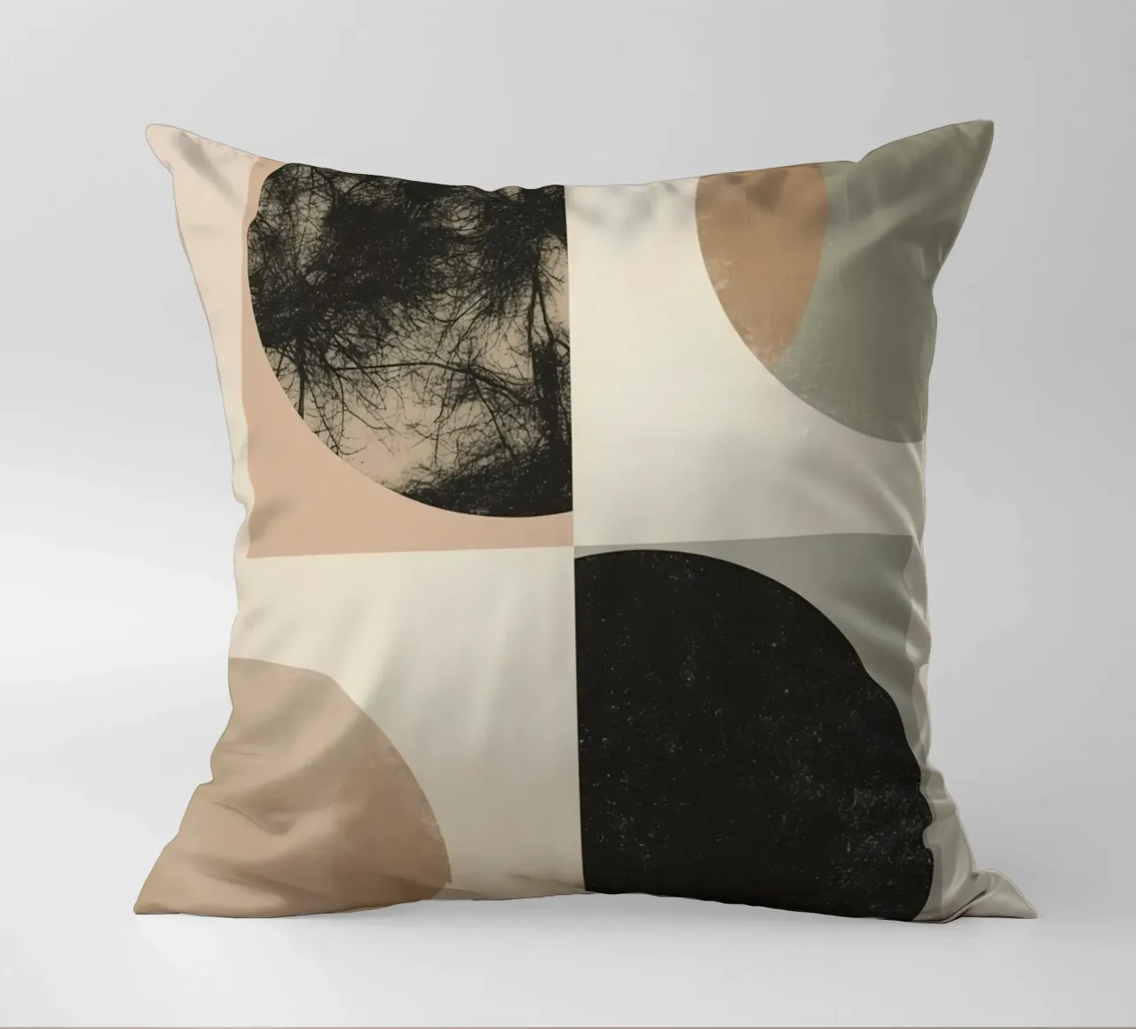 Abstract Geometric Design with Circles Squares and Tree decorative cushion by DesignDoodle