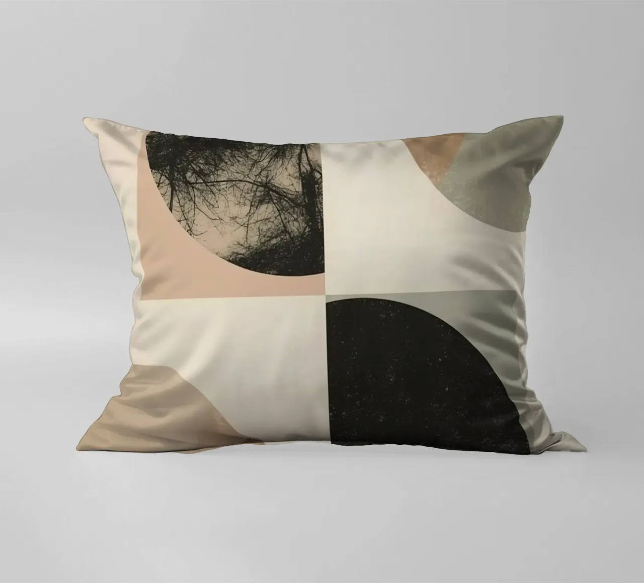 Abstract Geometric Design with Circles Squares and Tree decorative cushion by DesignDoodle