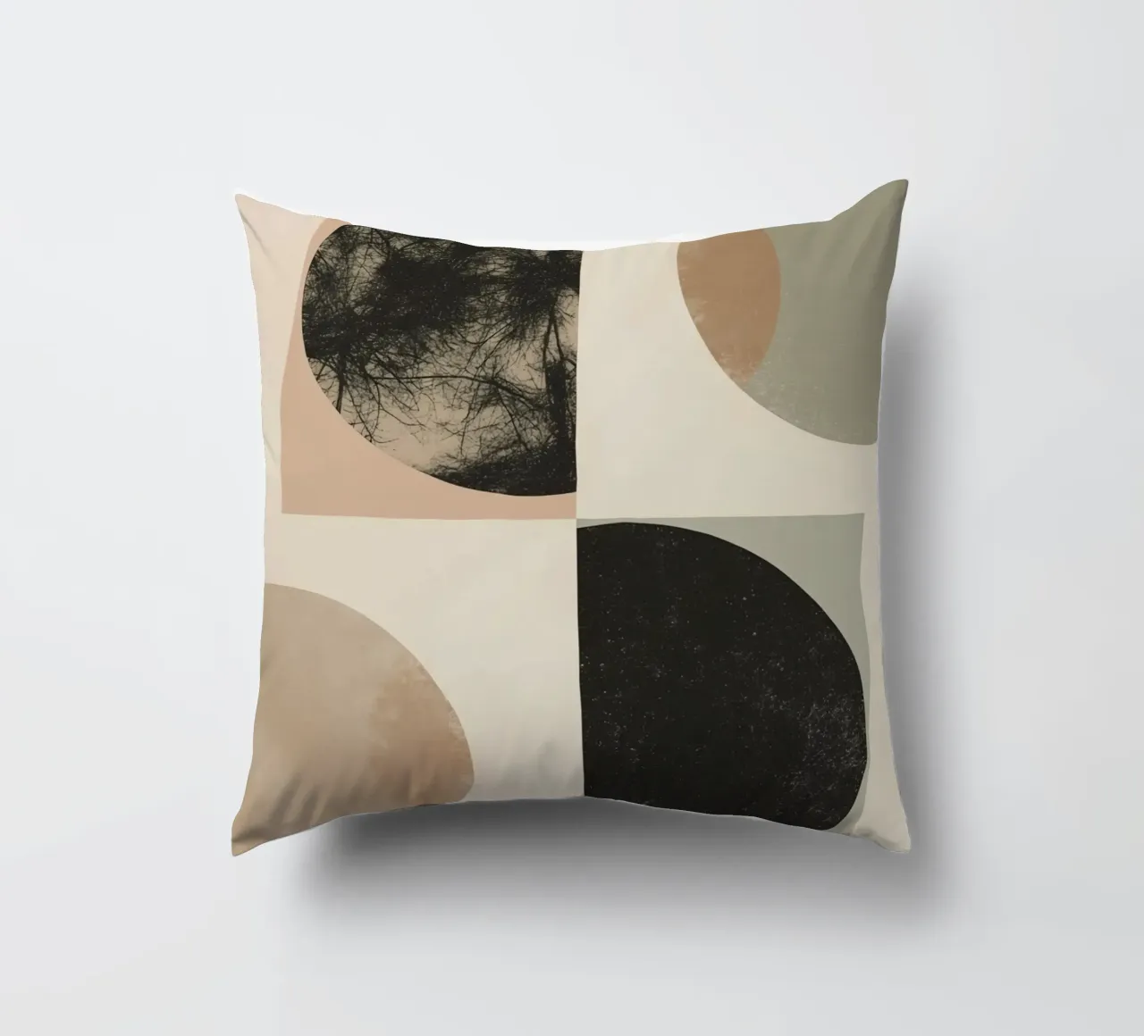 Abstract Geometric Design with Circles Squares and Tree decorative cushion by DesignDoodle
