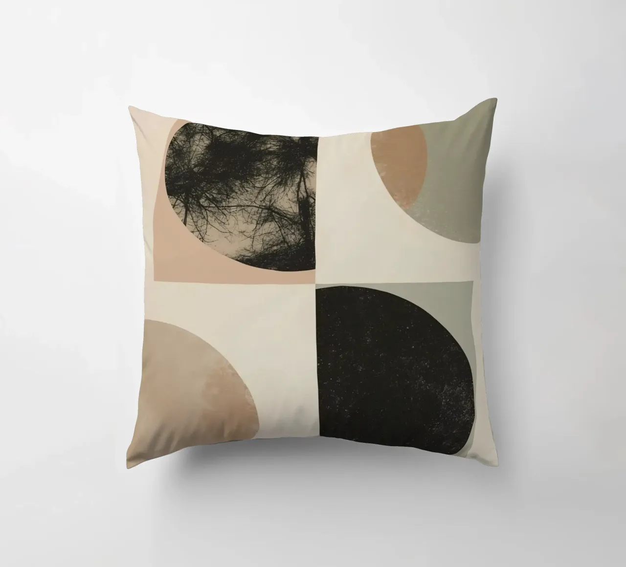 Abstract Geometric Design with Circles Squares and Tree decorative cushion by DesignDoodle
