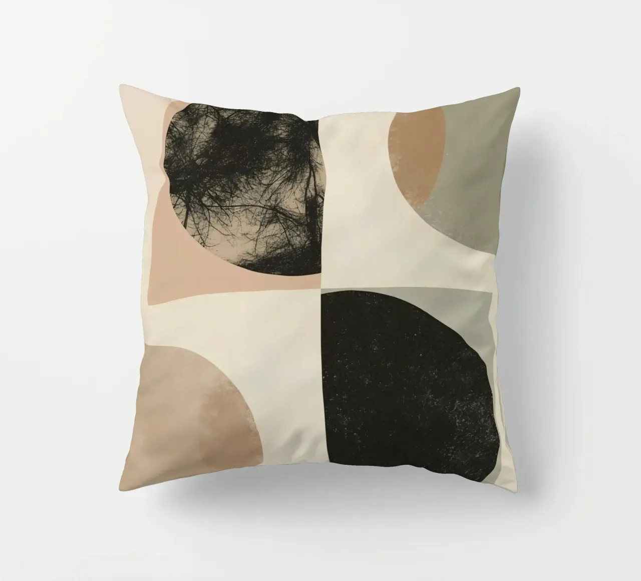 Abstract Geometric Design with Circles Squares and Tree decorative cushion by DesignDoodle