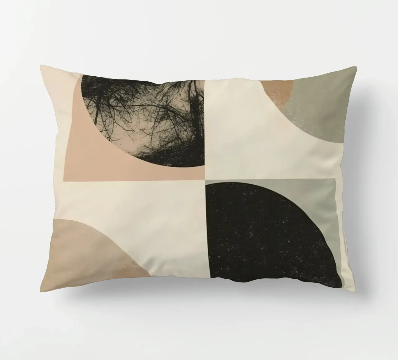 Abstract Geometric Design with Circles Squares and Tree decorative cushion by DesignDoodle