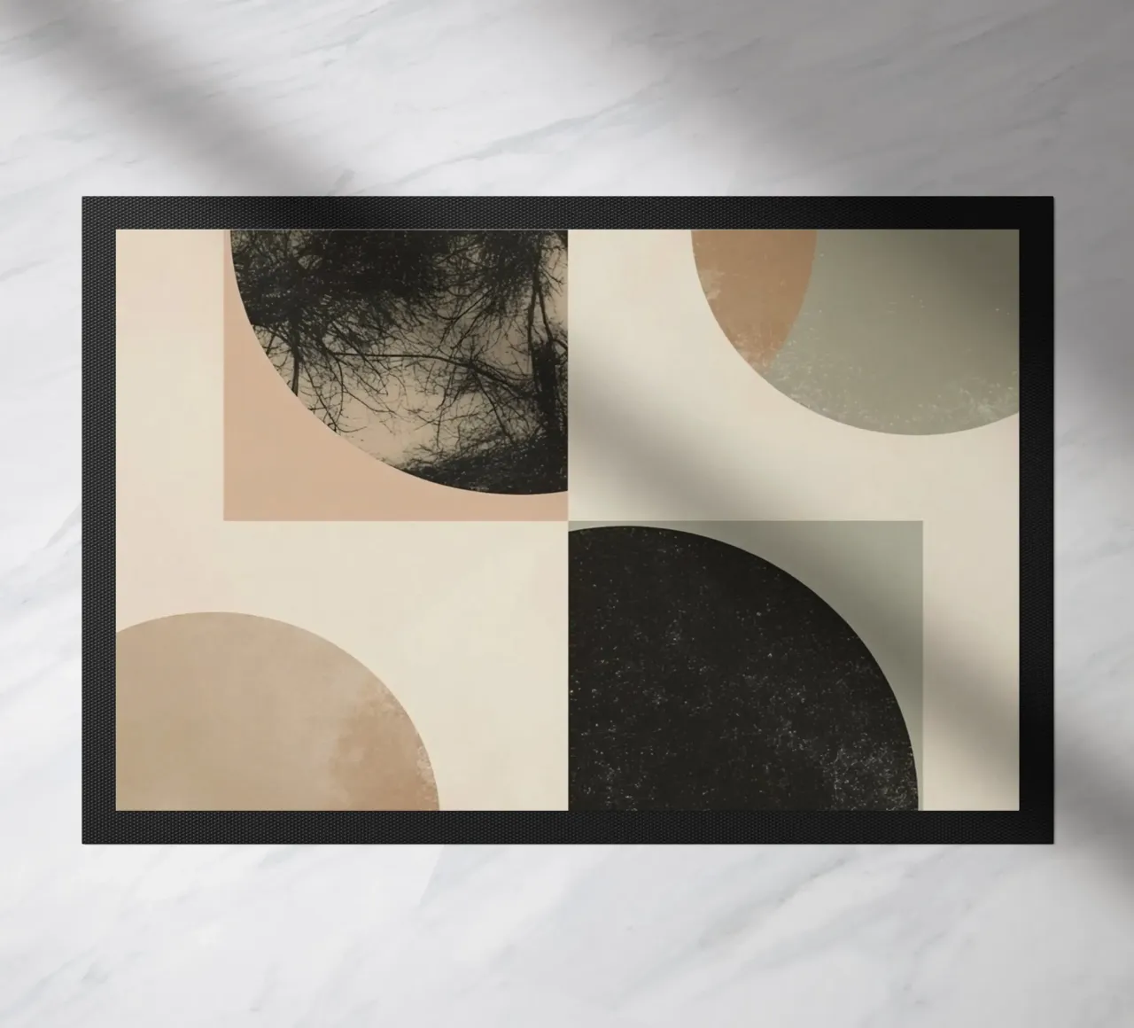 Abstract Geometric Design with Circles Squares and Tree doormat by DesignDoodle