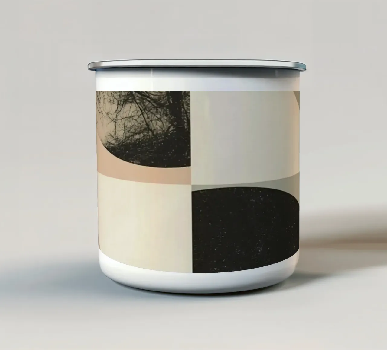 Abstract Geometric Design with Circles Squares and Tree enamel mug by DesignDoodle