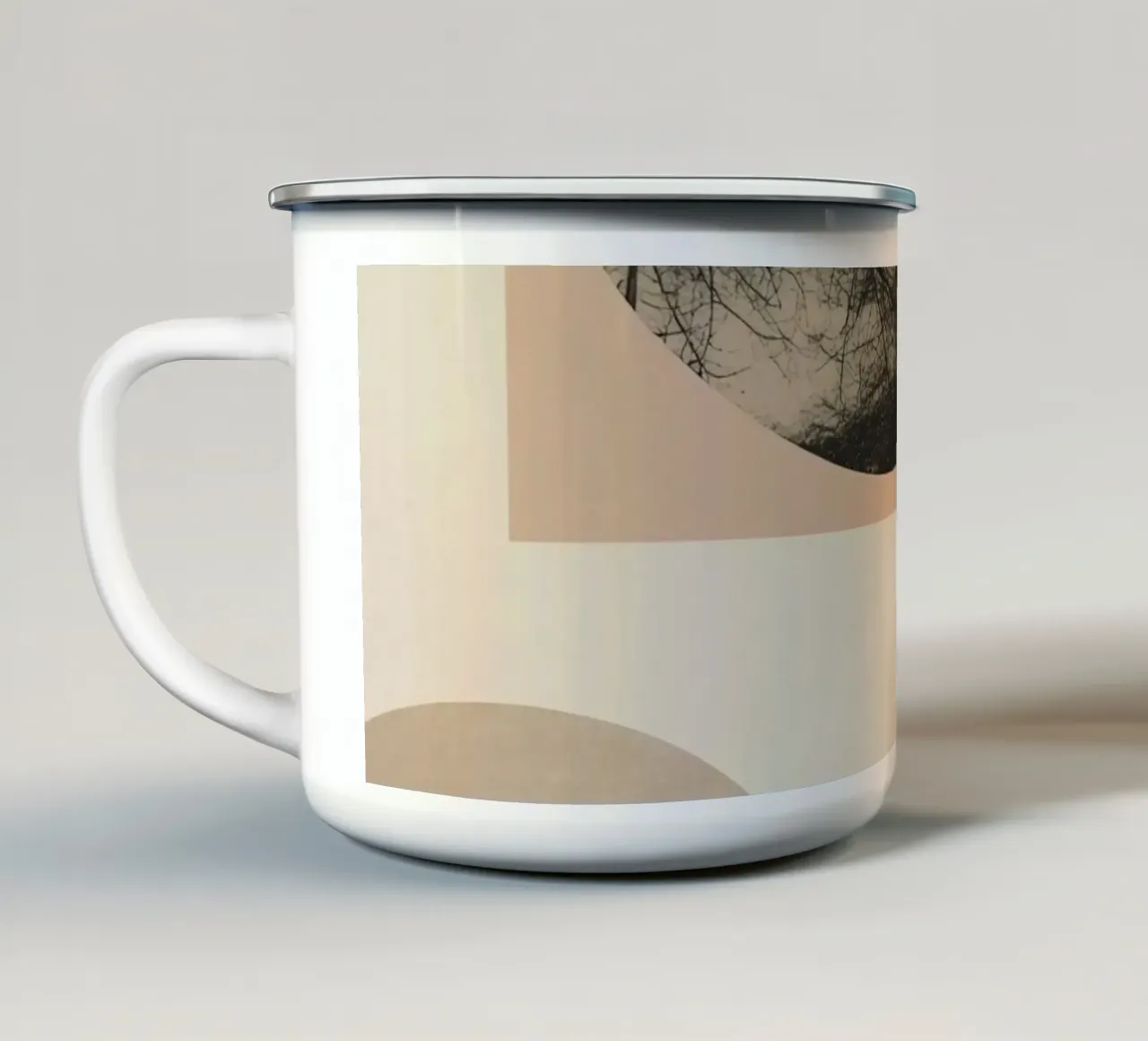 Abstract Geometric Design with Circles Squares and Tree enamel mug by DesignDoodle