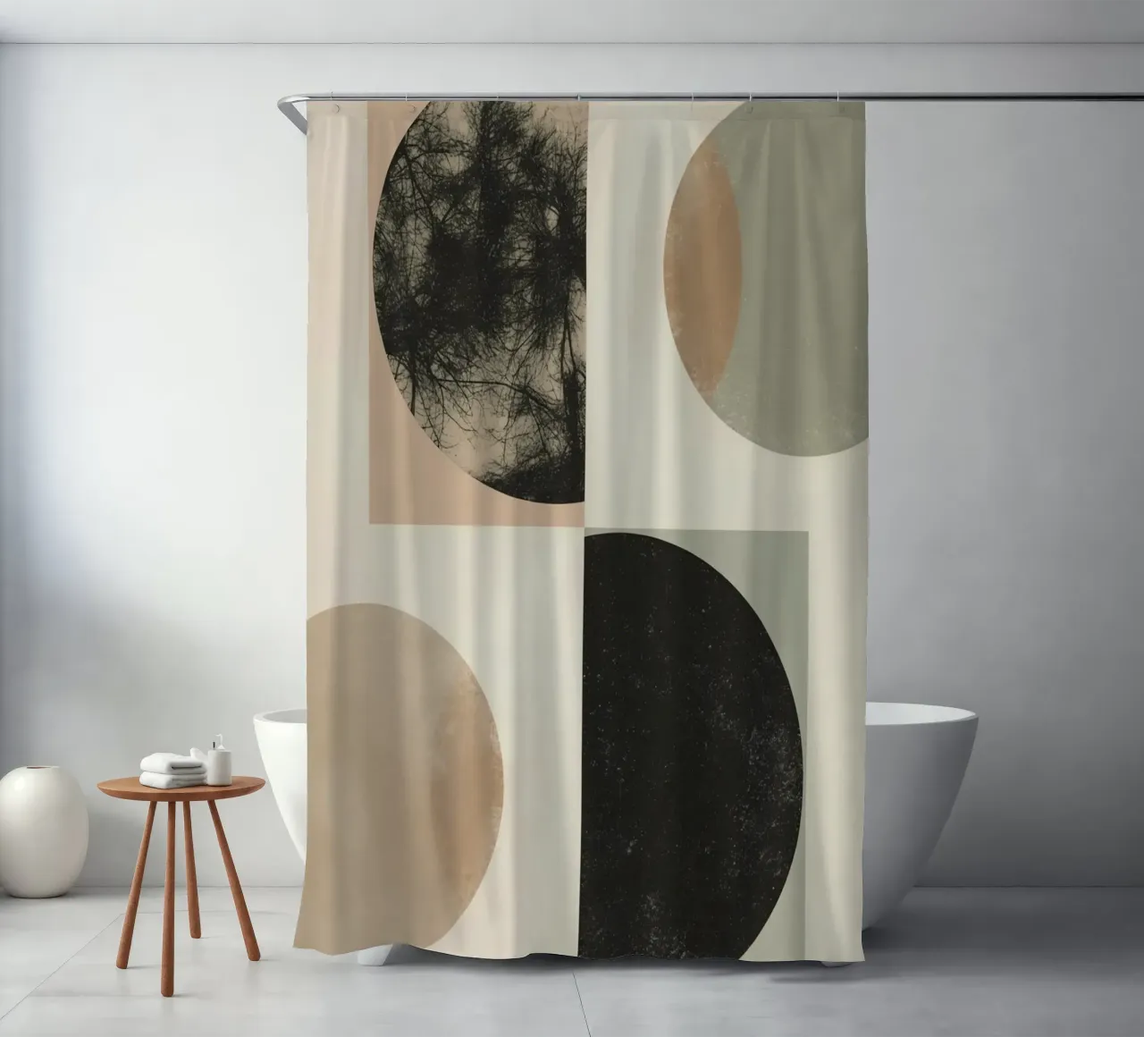Abstract Geometric Design with Circles Squares and Tree shower curtain by DesignDoodle