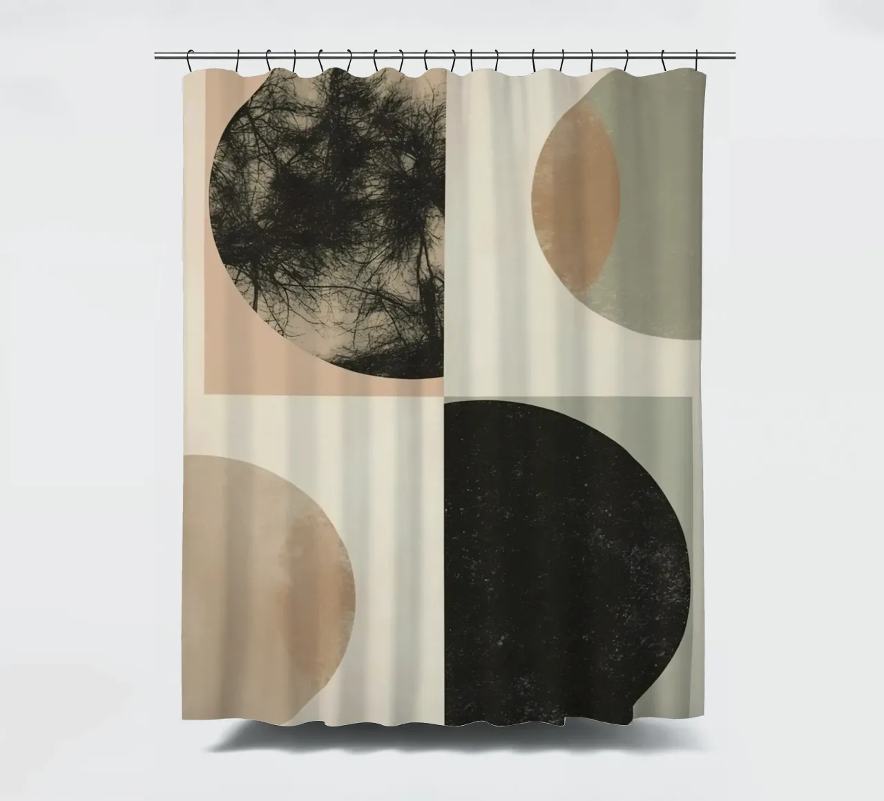 Abstract Geometric Design with Circles Squares and Tree shower curtain by DesignDoodle
