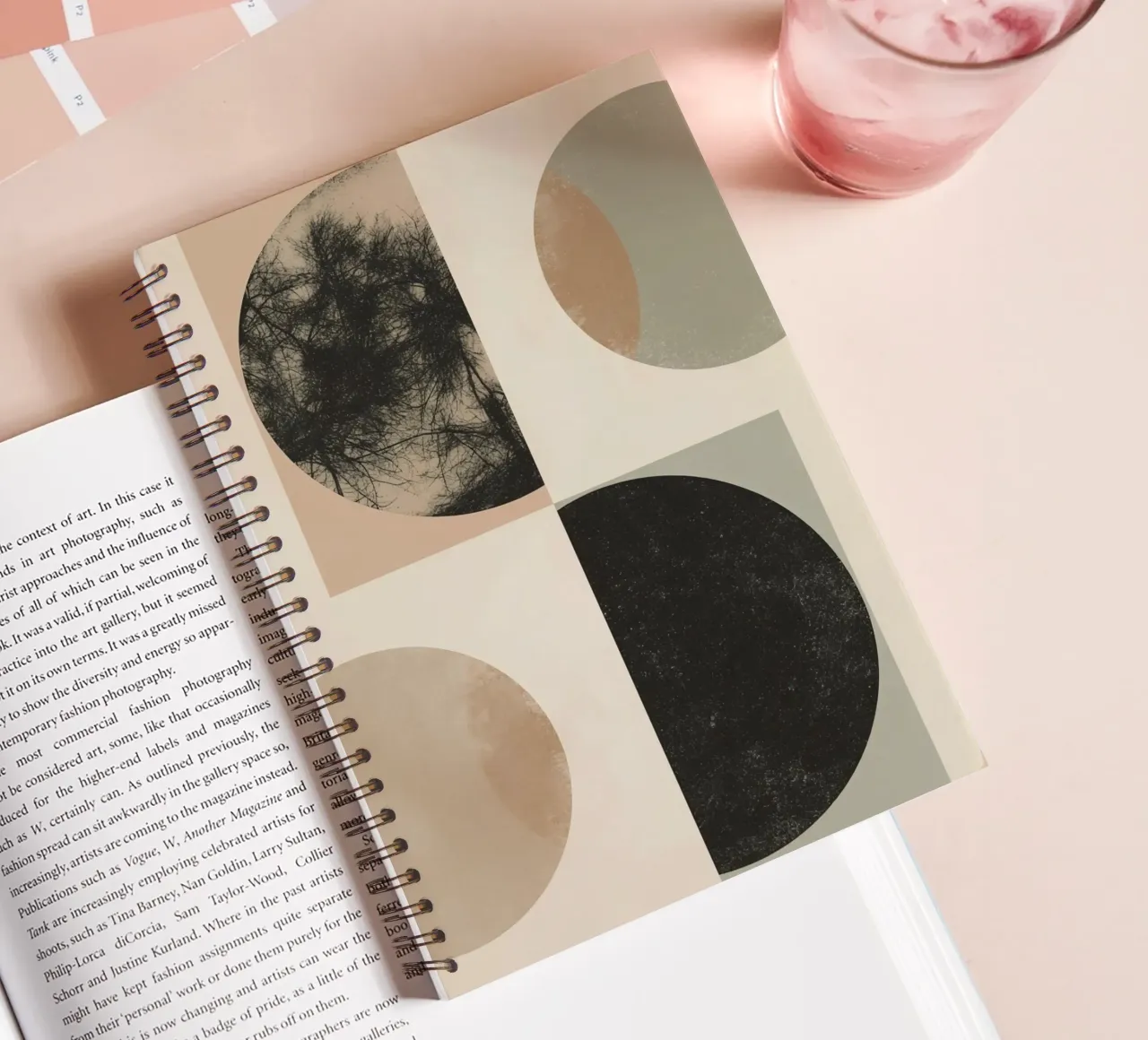 Abstract Geometric Design with Circles Squares and Tree spiral notebook by DesignDoodle