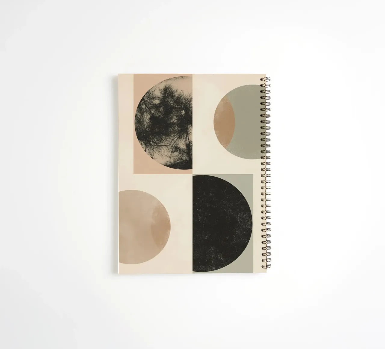 Abstract Geometric Design with Circles Squares and Tree spiral notebook by DesignDoodle