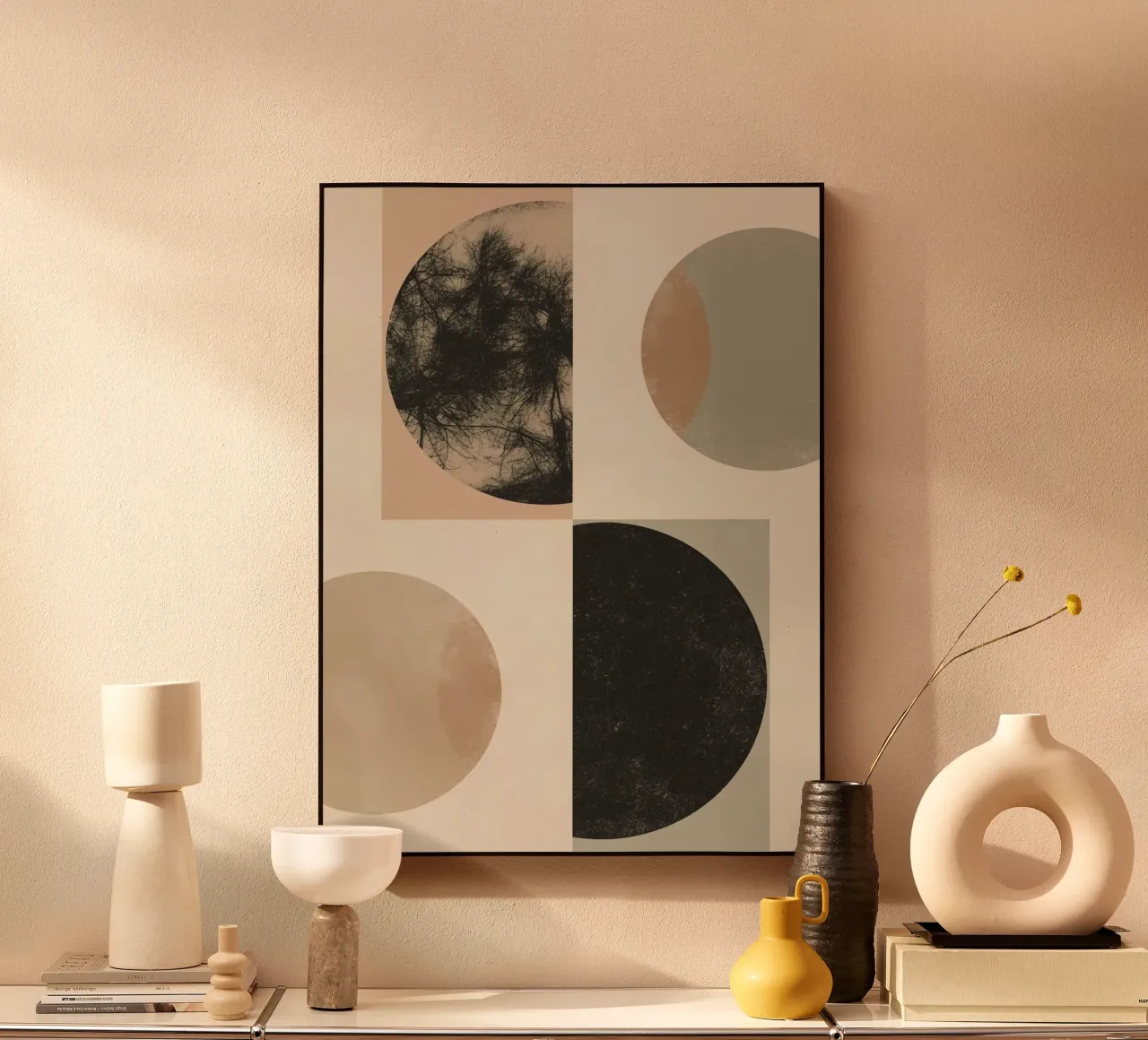Abstract Geometric Design with Circles Squares and Tree alu-dibond by DesignDoodle