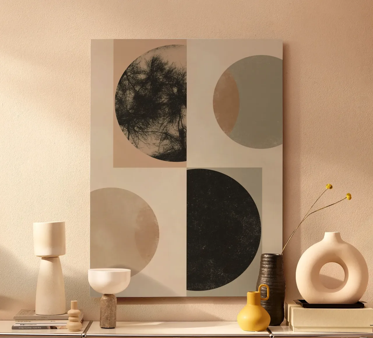 Abstract Geometric Design with Circles Squares and Tree alu-dibond by DesignDoodle