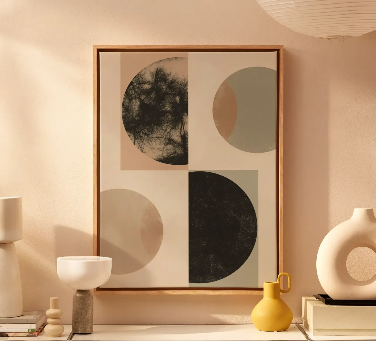 Abstract Geometric Design with Circles Squares and Tree canvas with Floater frame by DesignDoodle