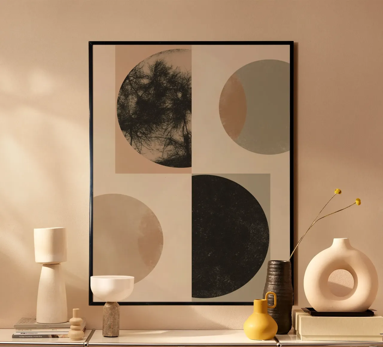 Abstract Geometric Design with Circles Squares and Tree hahnemühle by DesignDoodle