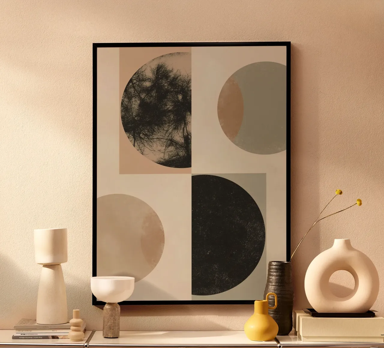Abstract Geometric Design with Circles Squares and Tree poster by DesignDoodle