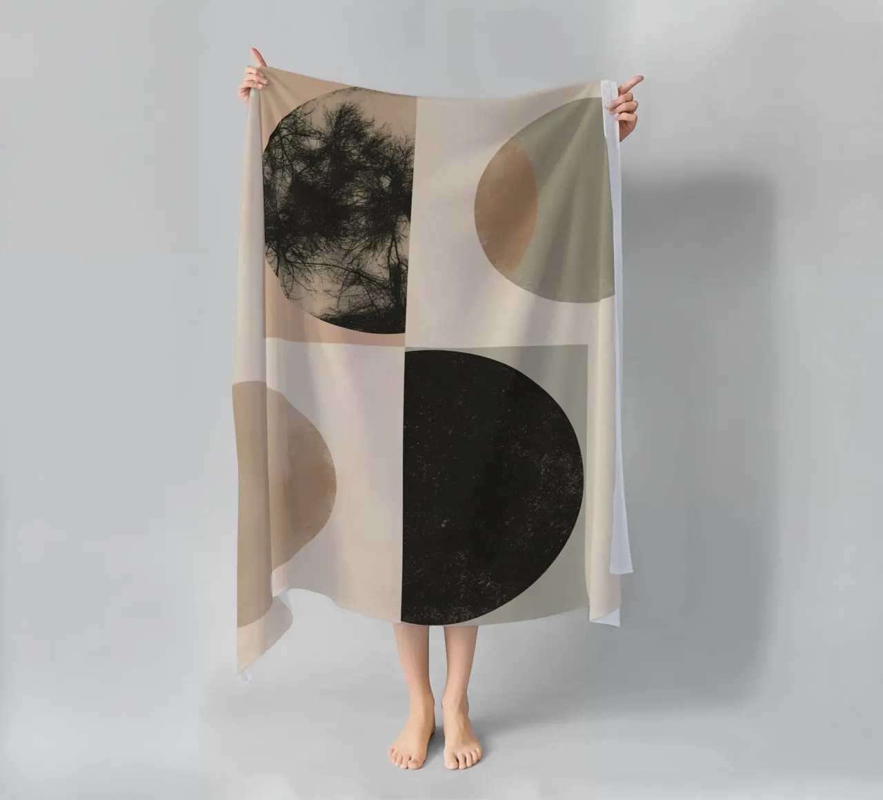 Abstract Geometric Design with Circles Squares and Tree beach towel by DesignDoodle