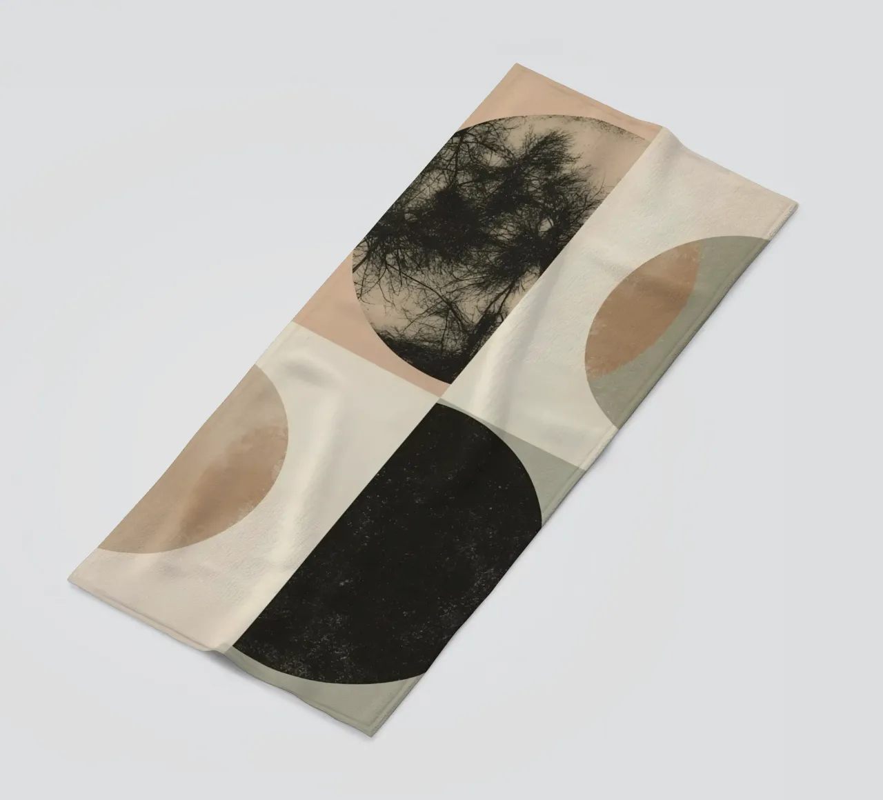 Abstract Geometric Design with Circles Squares and Tree beach towel by DesignDoodle