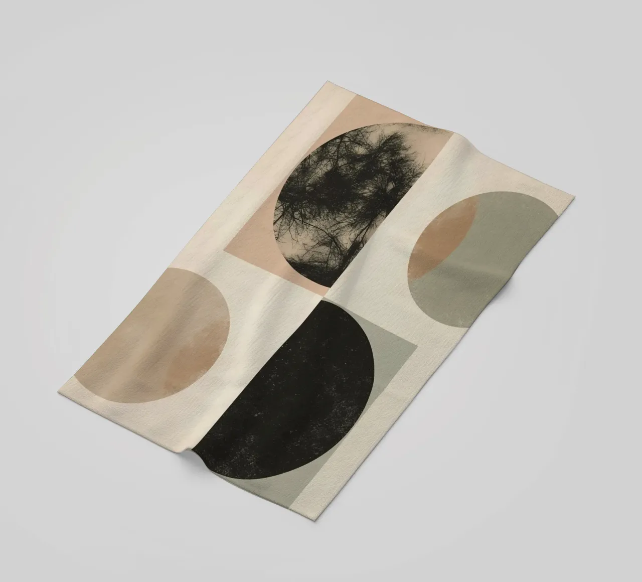 Abstract Geometric Design with Circles Squares and Tree beach towel by DesignDoodle