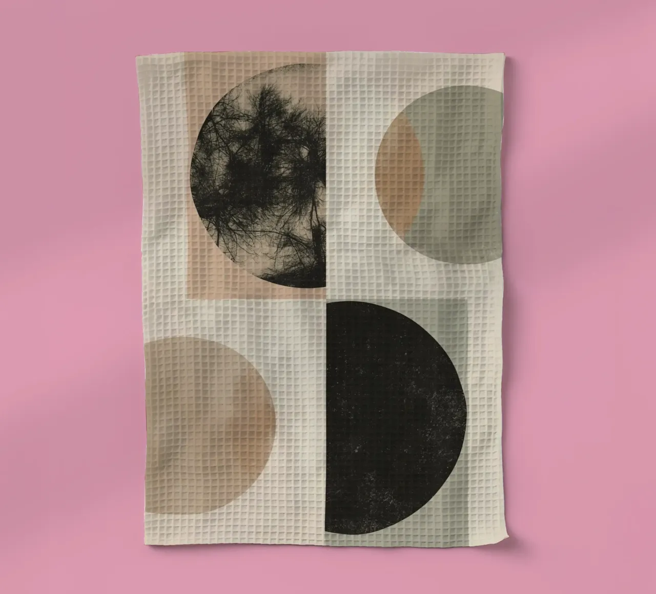 Abstract Geometric Design with Circles Squares and Tree tea towel by DesignDoodle