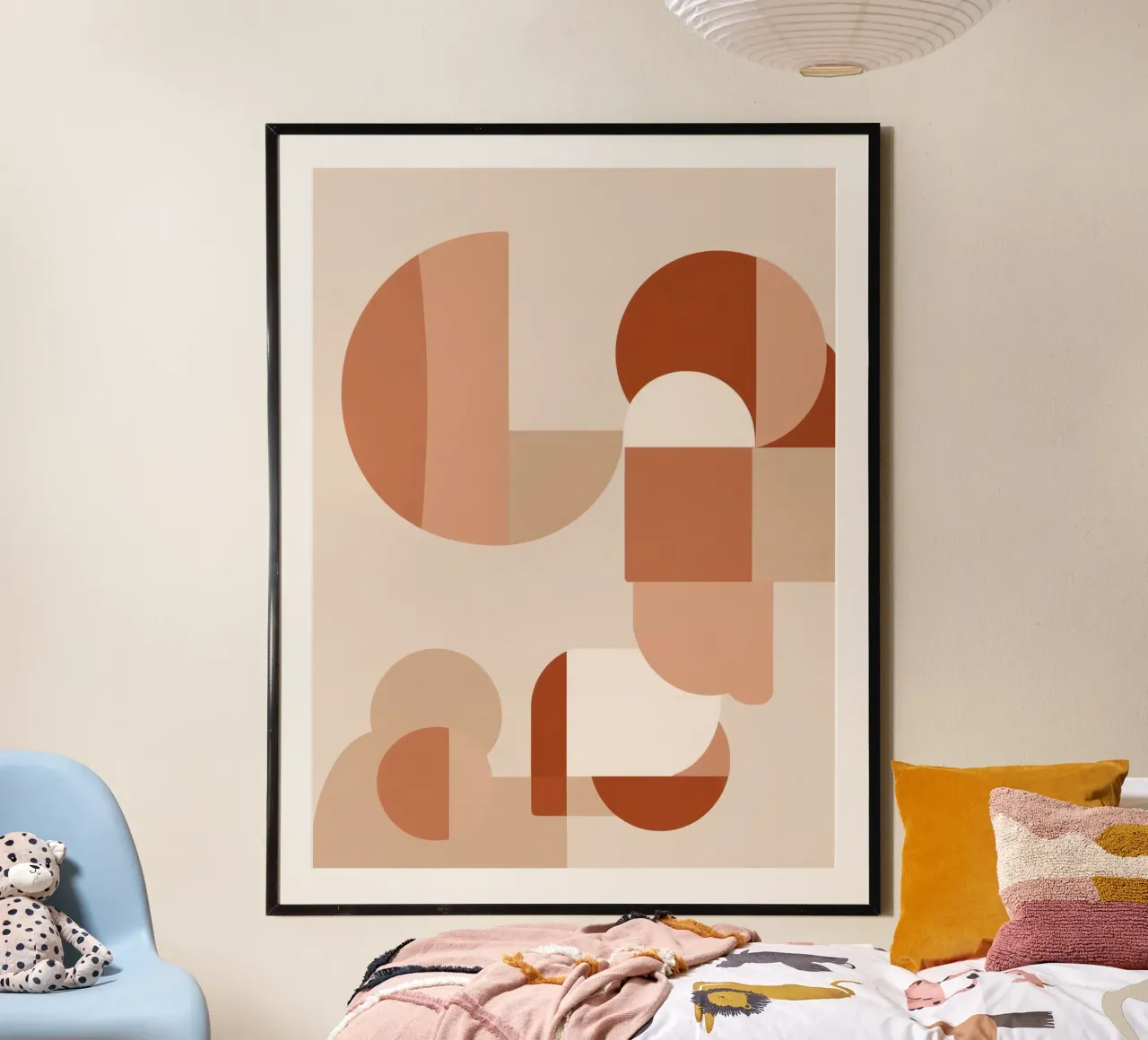 Forme geometriche astratte nei toni del beige e del marrone poster con telaio in alluminio da DesignDoodle