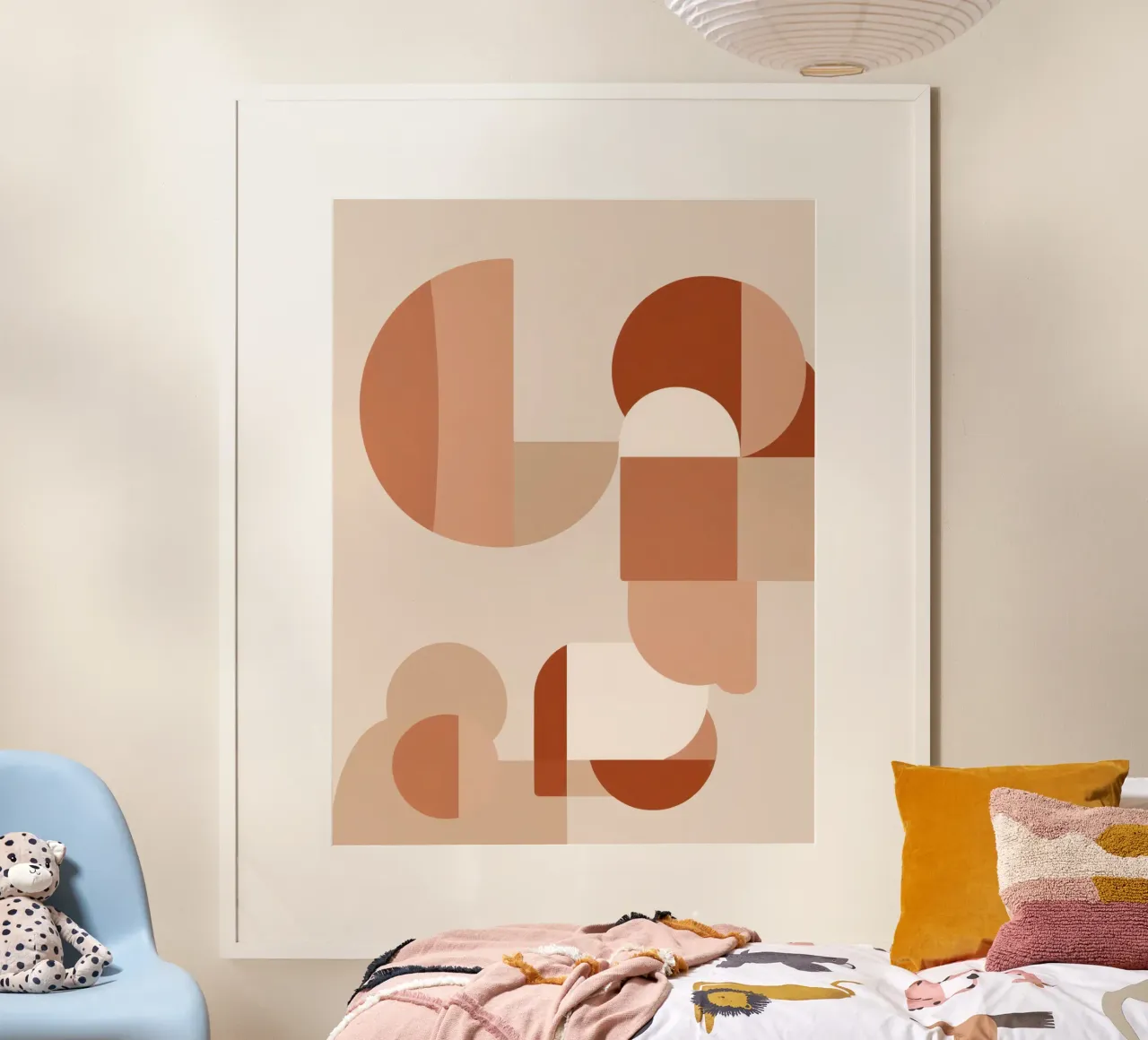 Forme geometriche astratte nei toni del beige e del marrone poster con telaio in alluminio da DesignDoodle