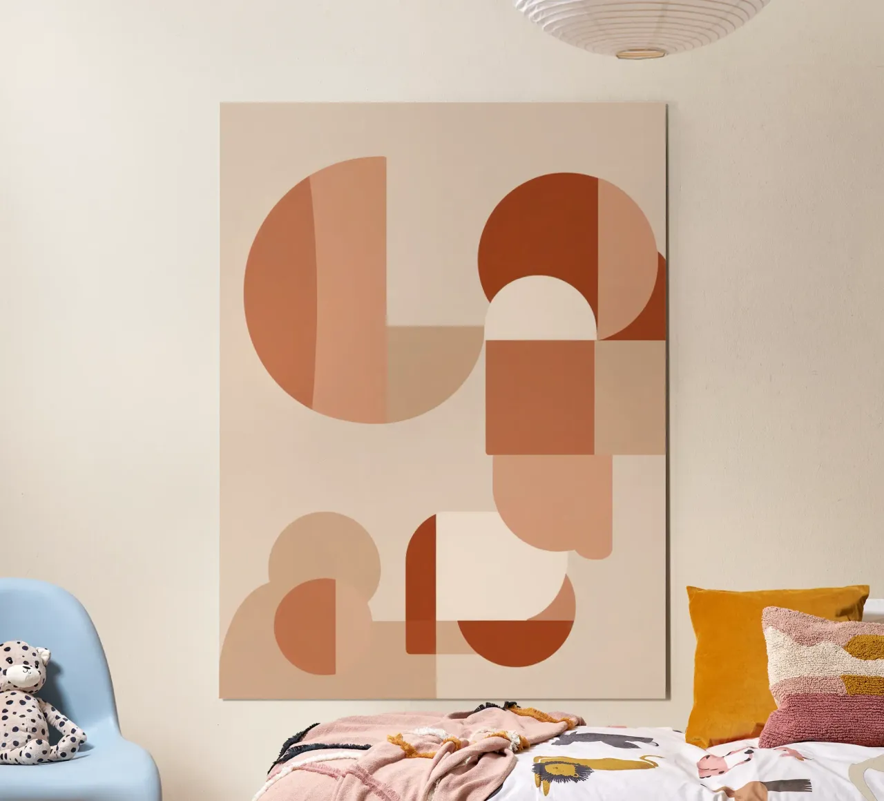 Forme geometriche astratte nei toni del beige e del marrone poster con telaio in alluminio da DesignDoodle