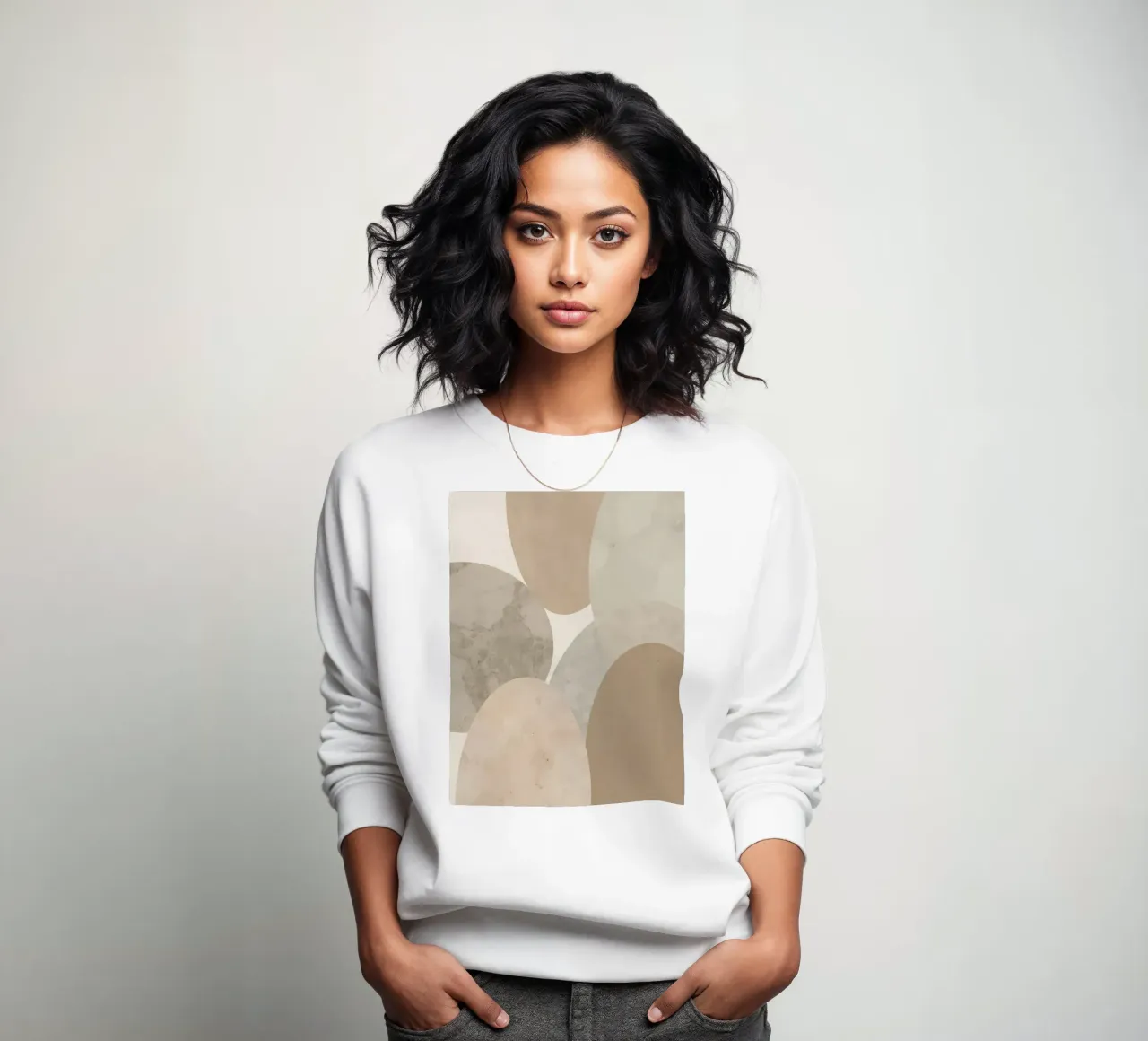 Abstract Image of Overlapping Beige and Gray Ovals sweatshirt by DesignDoodle