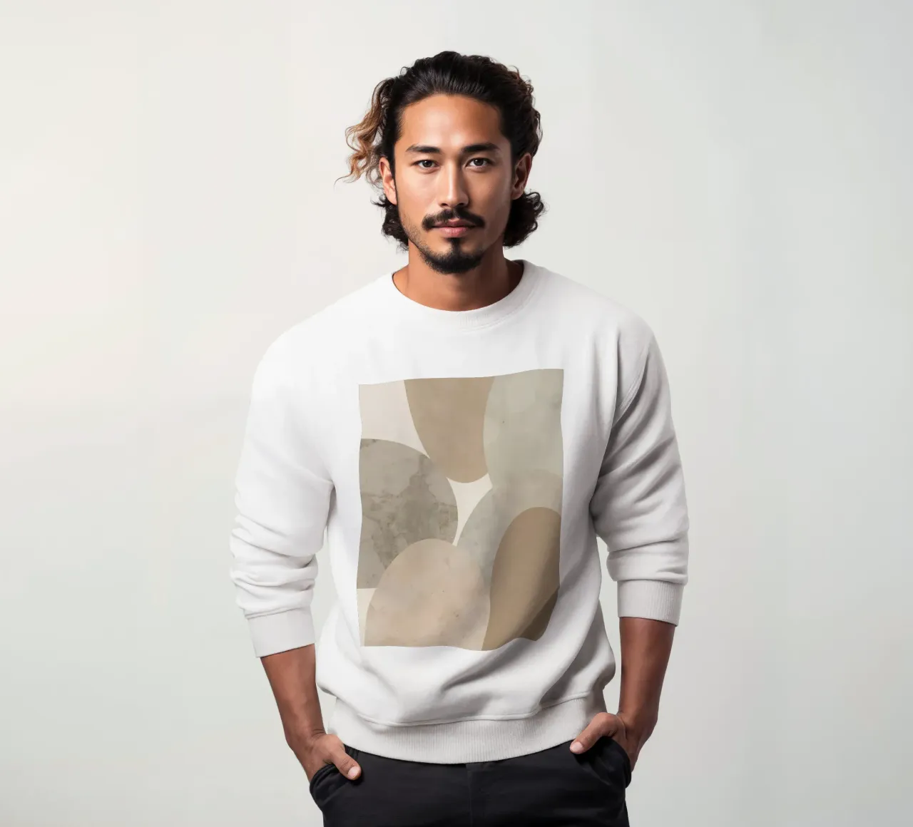 Abstract Image of Overlapping Beige and Gray Ovals sweatshirt by DesignDoodle