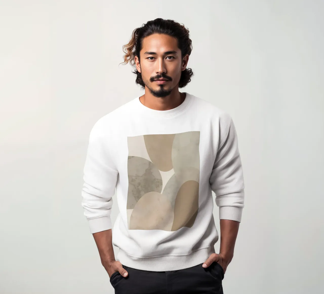 Abstract Image of Overlapping Beige and Gray Ovals sweatshirt by DesignDoodle