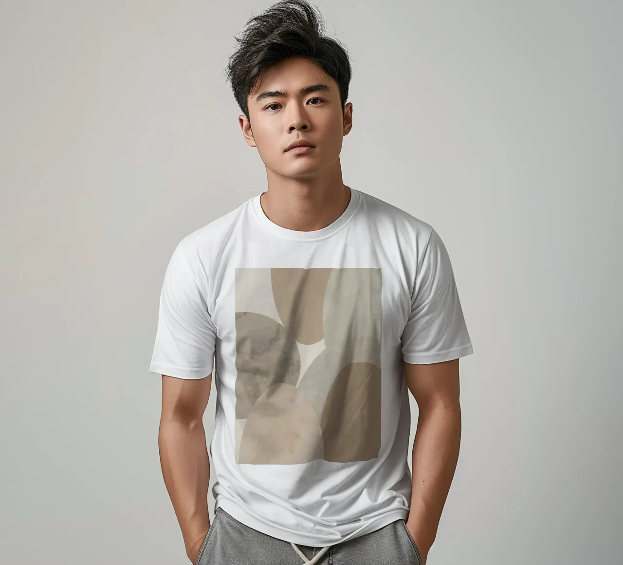 Abstract Image of Overlapping Beige and Gray Ovals t-shirt by DesignDoodle